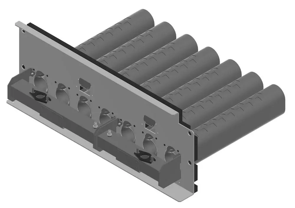 BOSCH Brennrost mit mehreren Zylindern, montiert auf einer flachen Basis. Das Produkt besteht aus grauem Material und zeigt verschiedene Öffnungen zur Luftzirkulation.